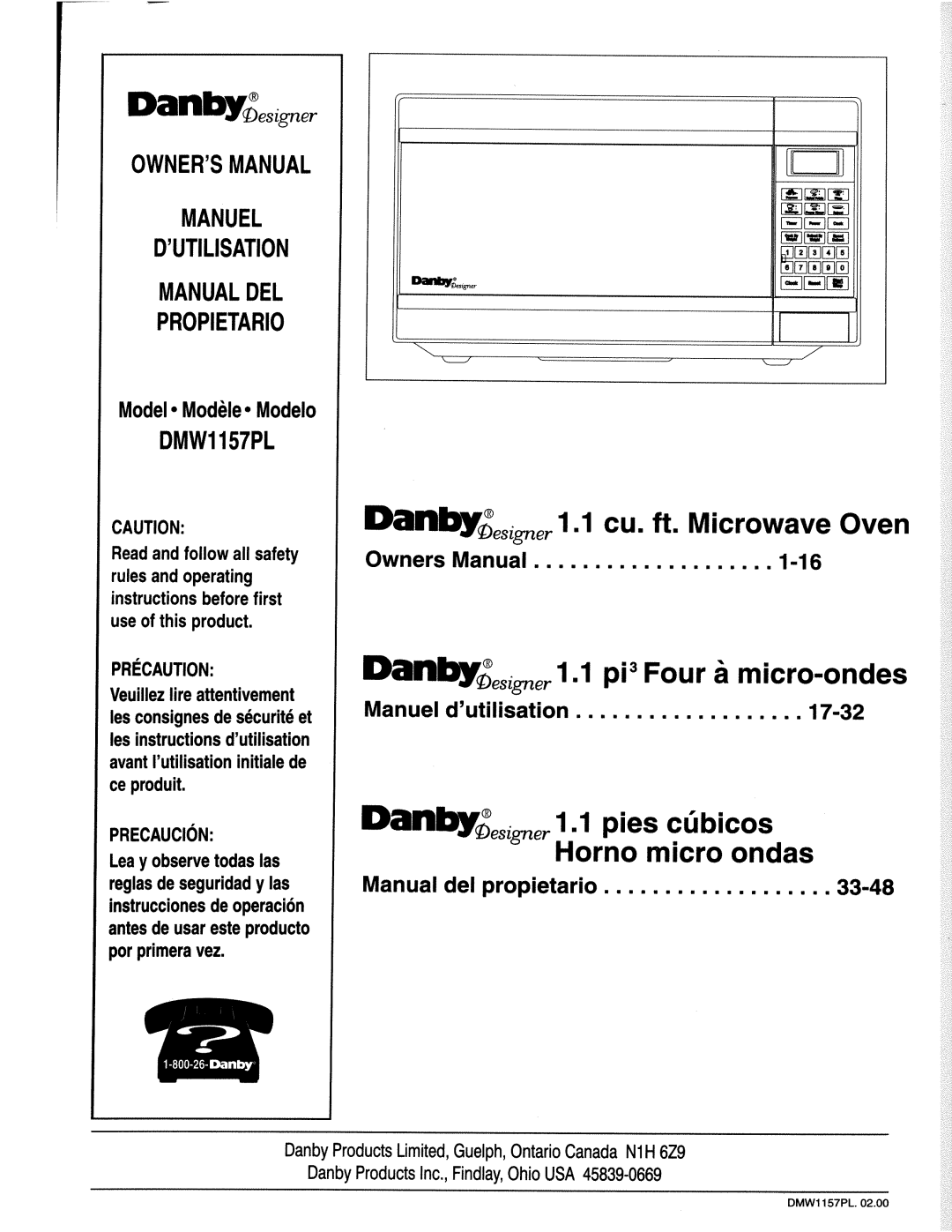 Danby DMW1157PL manual 