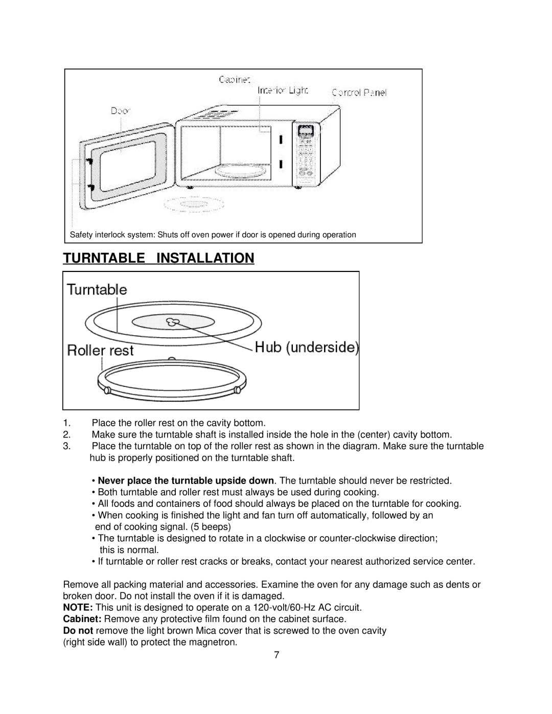 Danby DMW1400W manual Turntable Installation 