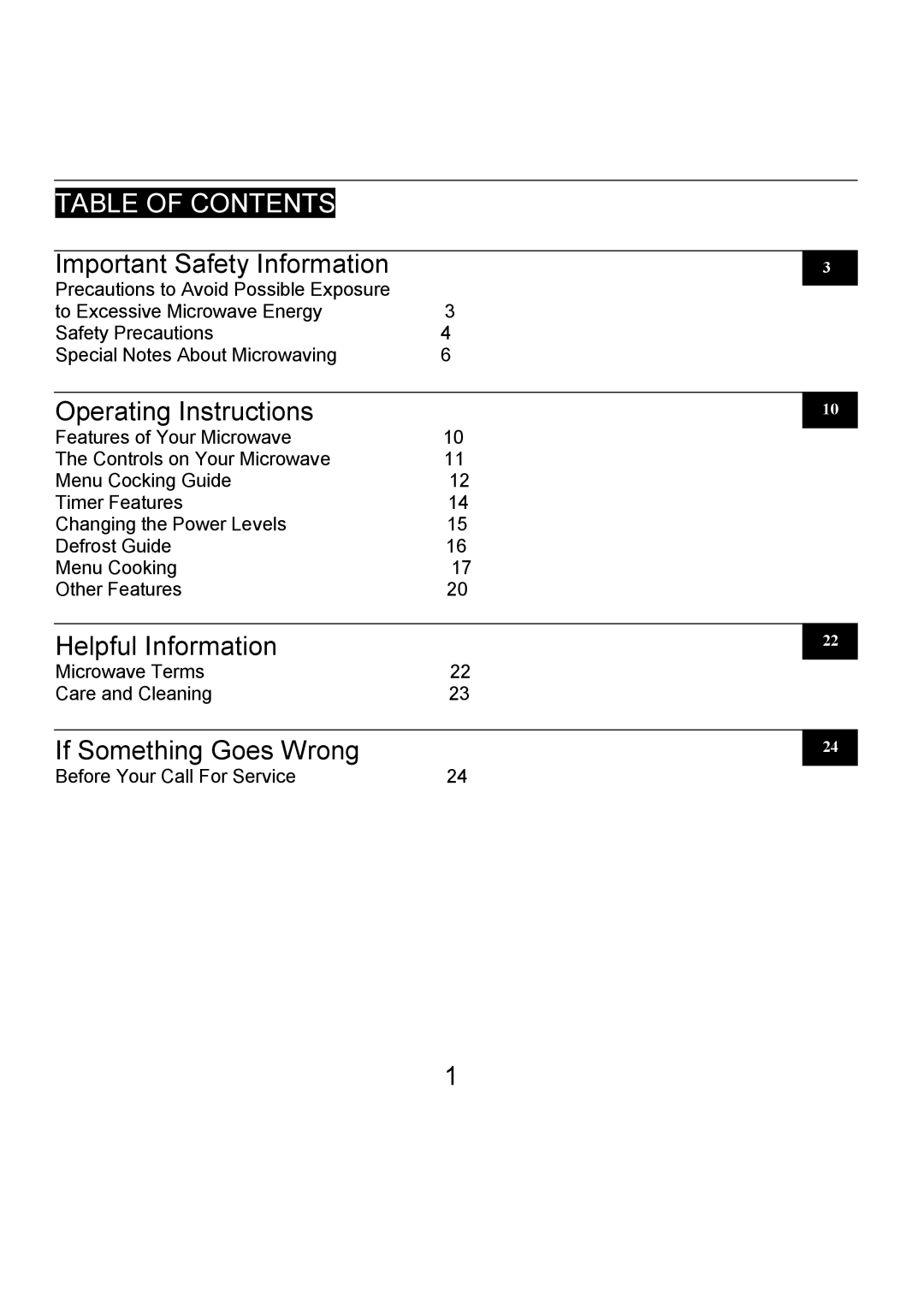 Danby DMW1406W manual Table of Contents 