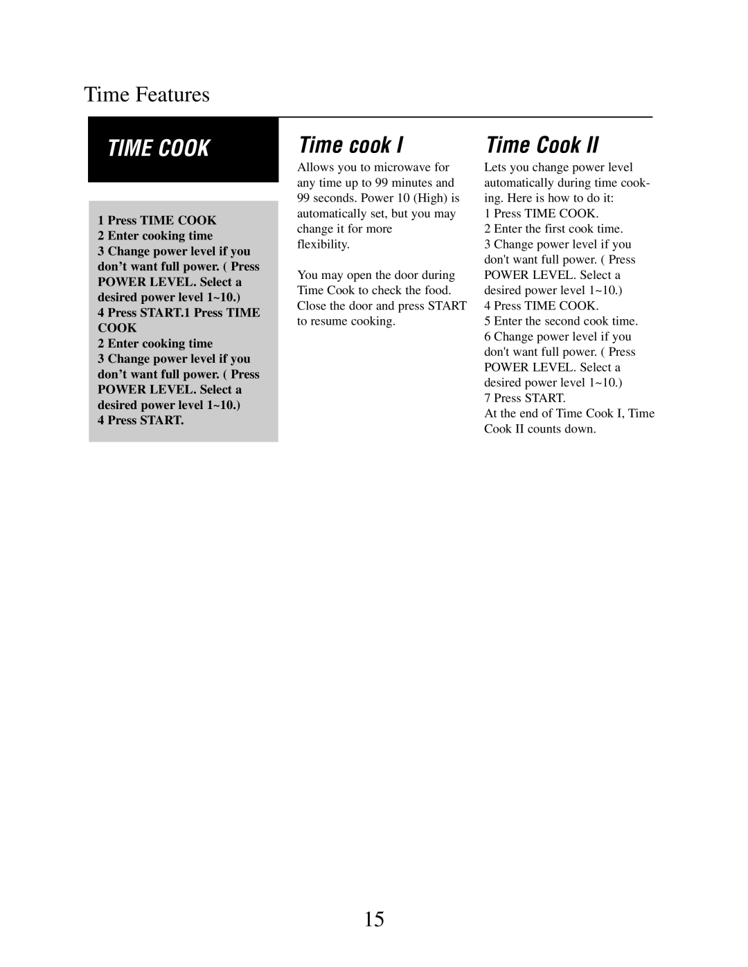 Danby DMW162W-OTR, DMW162BL-OTR owner manual Time Cook, Time cook 