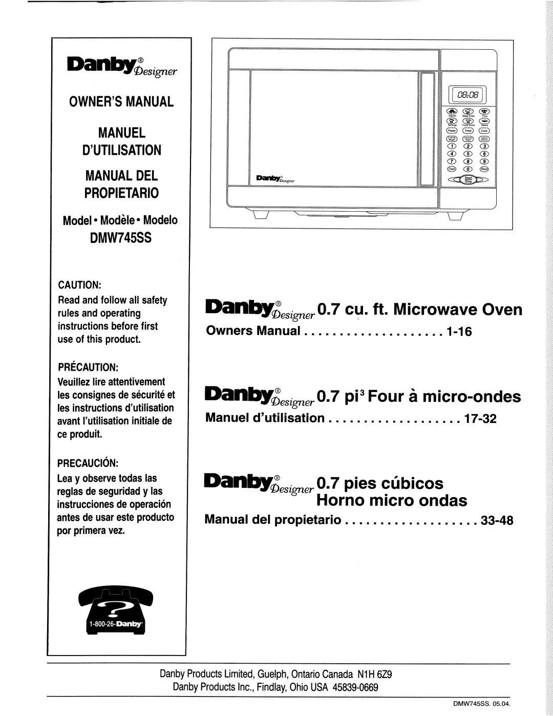 Danby DMW745SS manual 