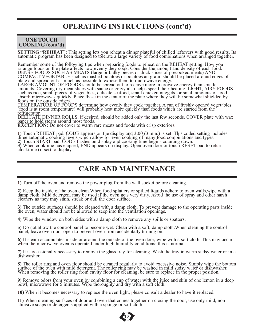 Danby DMW749SS warranty Care and Maintenance 