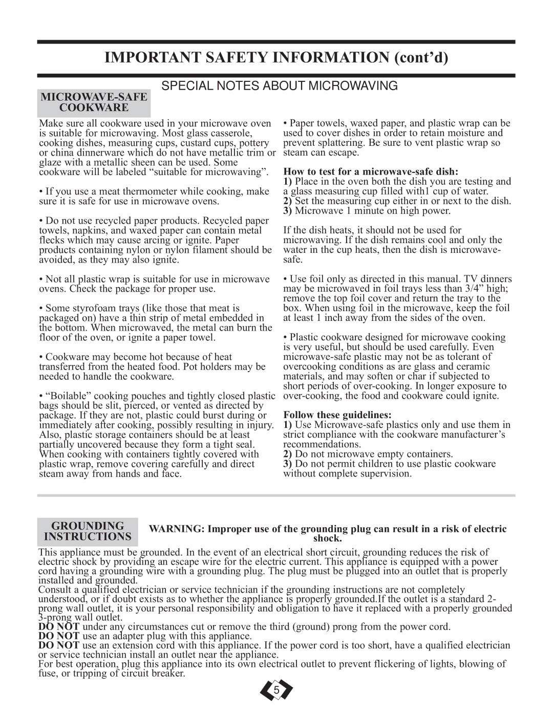 Danby DMW749SS warranty MICROWAVE-SAFE Cookware, Grounding Instructions, How to test for a microwave-safe dish 