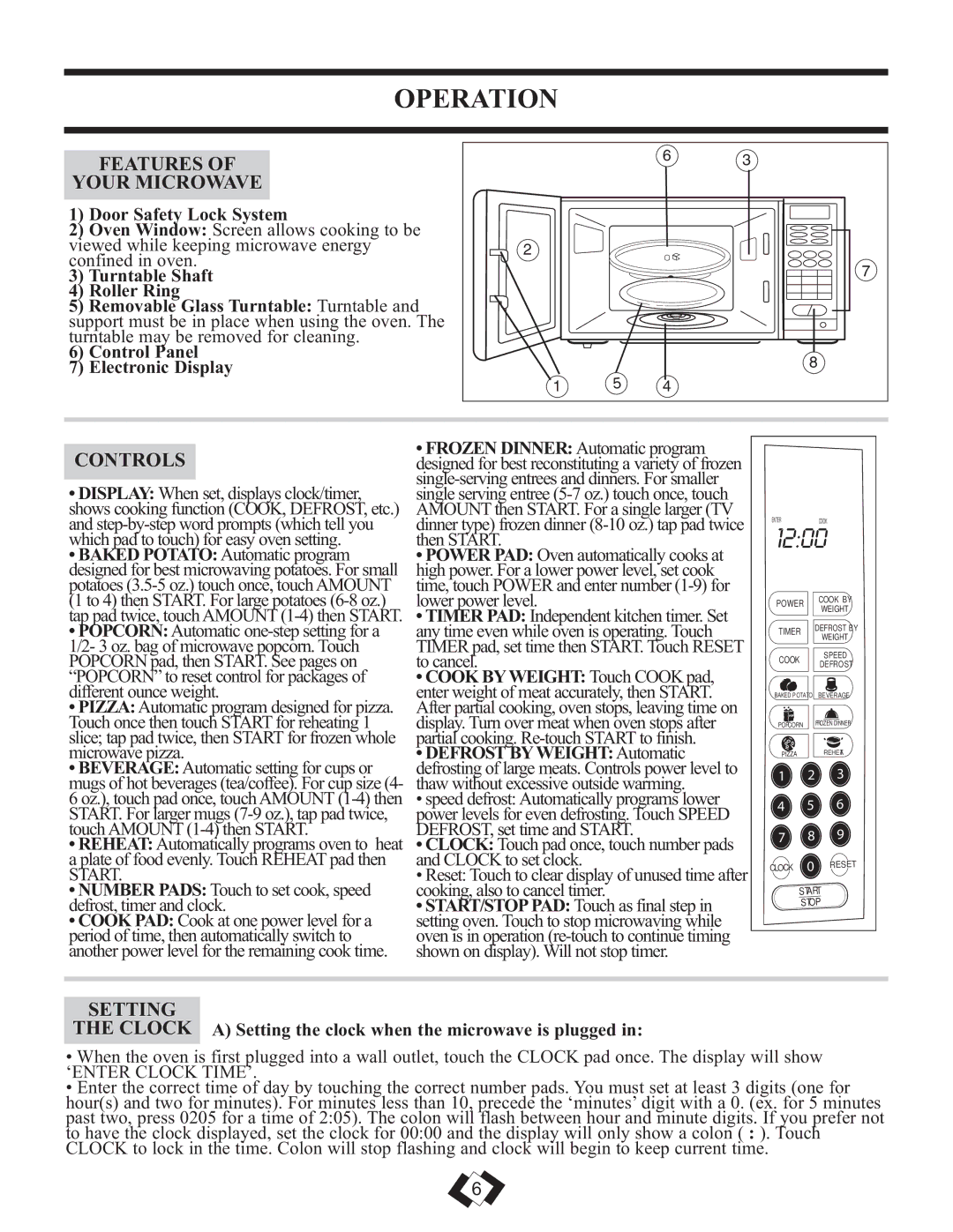 Danby DMW749SS warranty Features Your Microwave, Controls, Setting 