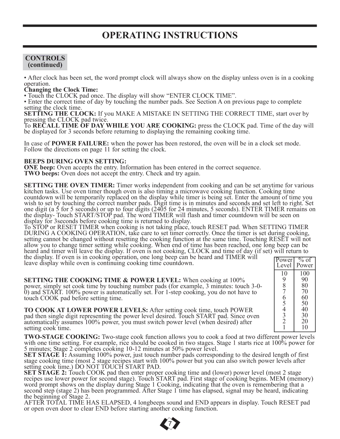 Danby DMW749SS warranty Operating Instructions, Changing the Clock Time, Beeps During Oven Setting 