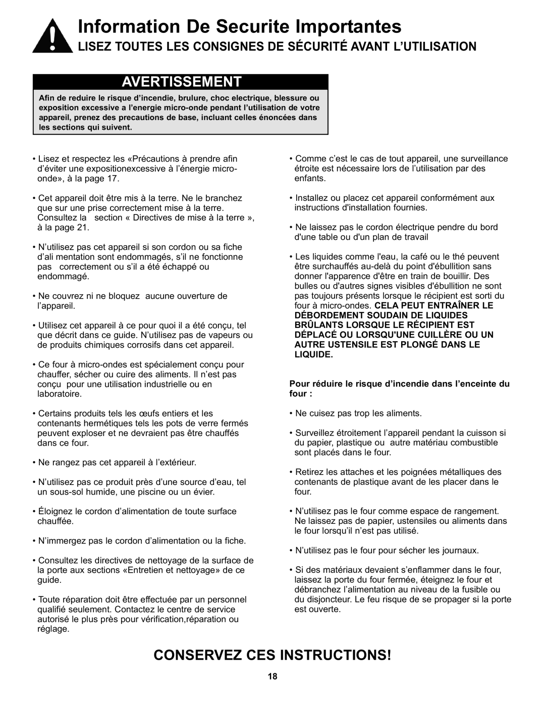 Danby DMW7700WDB, DMW7700BLDB manual Consignes DE Sécurité, Pour réduire le risque d’incendie dans l’enceinte du four 