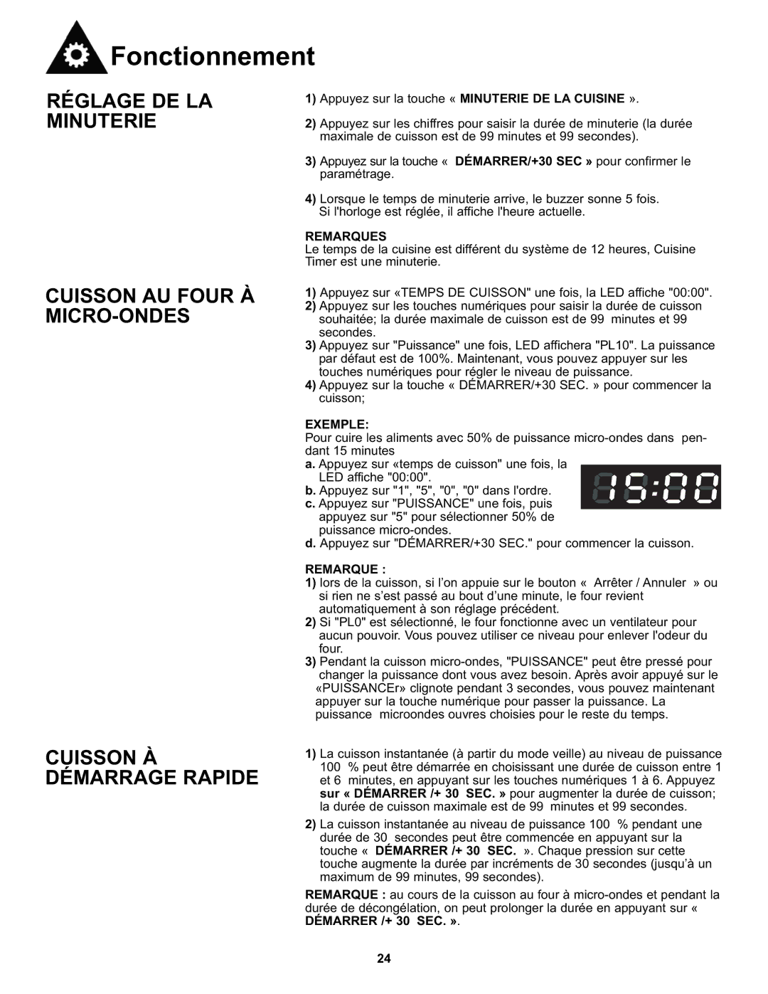 Danby DMW7700WDB, DMW7700BLDB manual Remarques, Exemple 