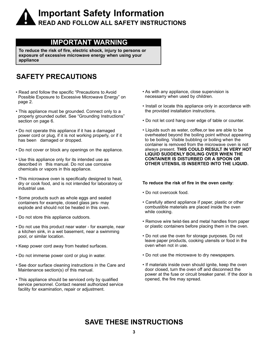 Danby DMW7700BLDB, DMW7700WDB manual Safety Precautions, To reduce the risk of fire in the oven cavity 