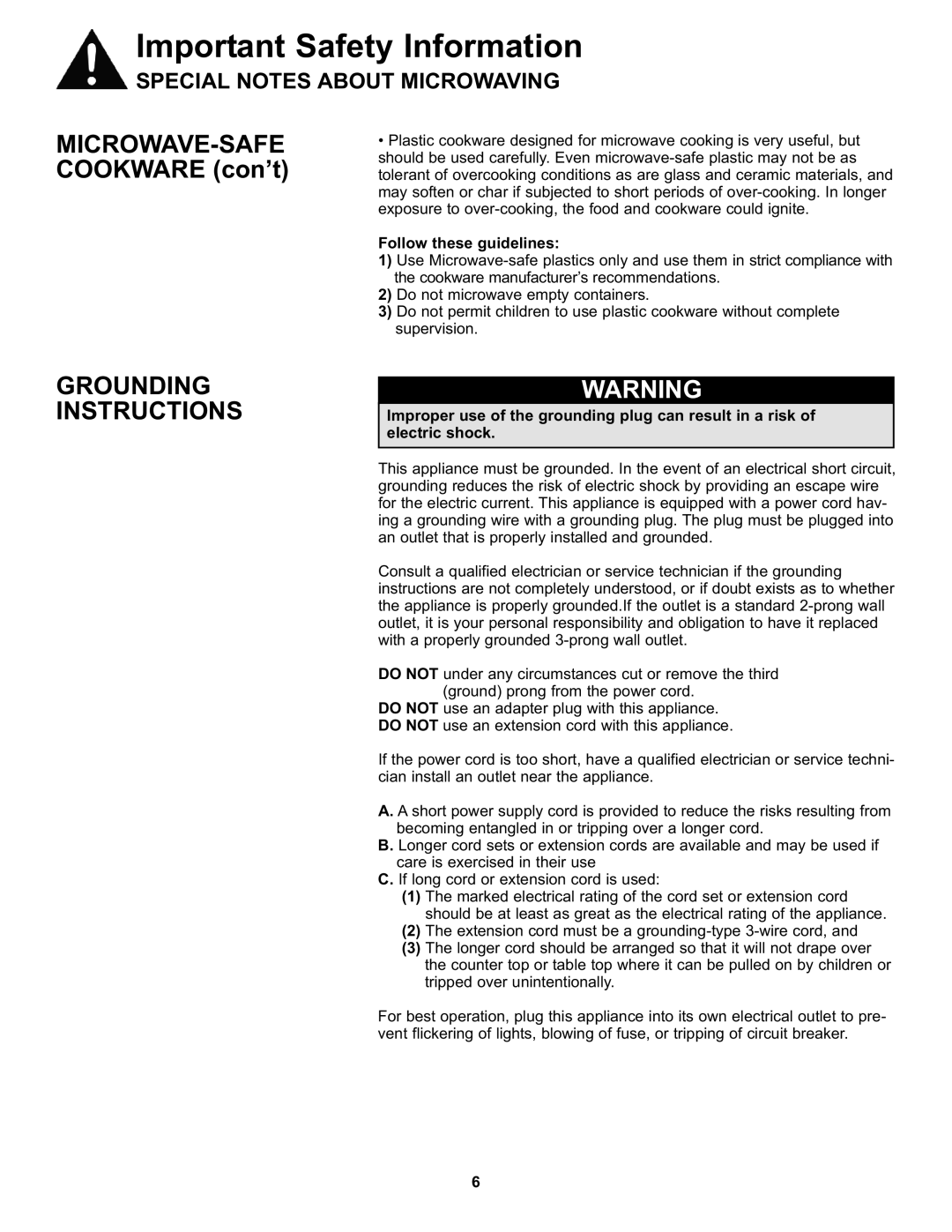 Danby DMW7700WDB, DMW7700BLDB manual Grounding Instructions, Follow these guidelines 