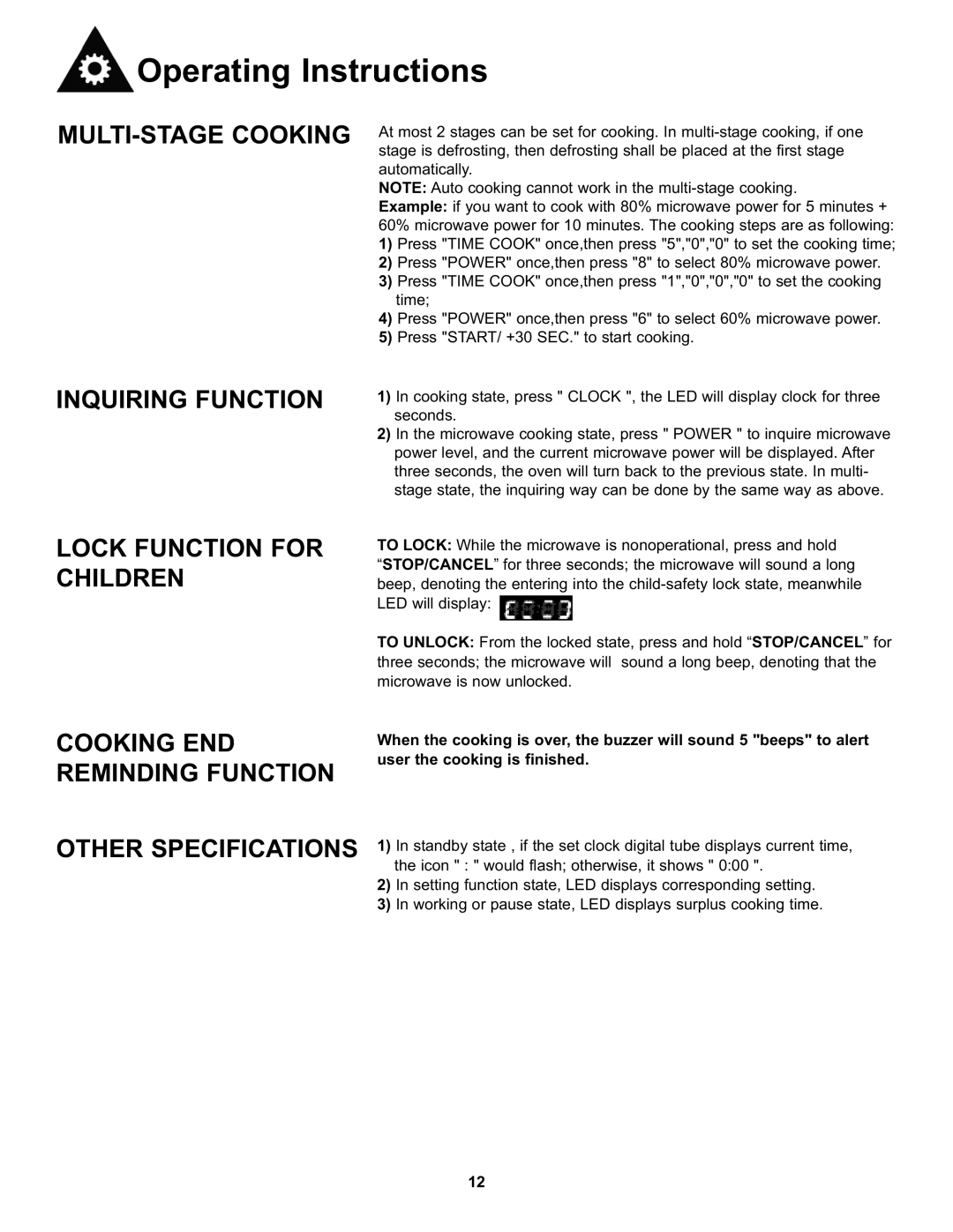 Danby DMW7700WDB manual MULTI-STAGE Cooking, Inquiring Function 