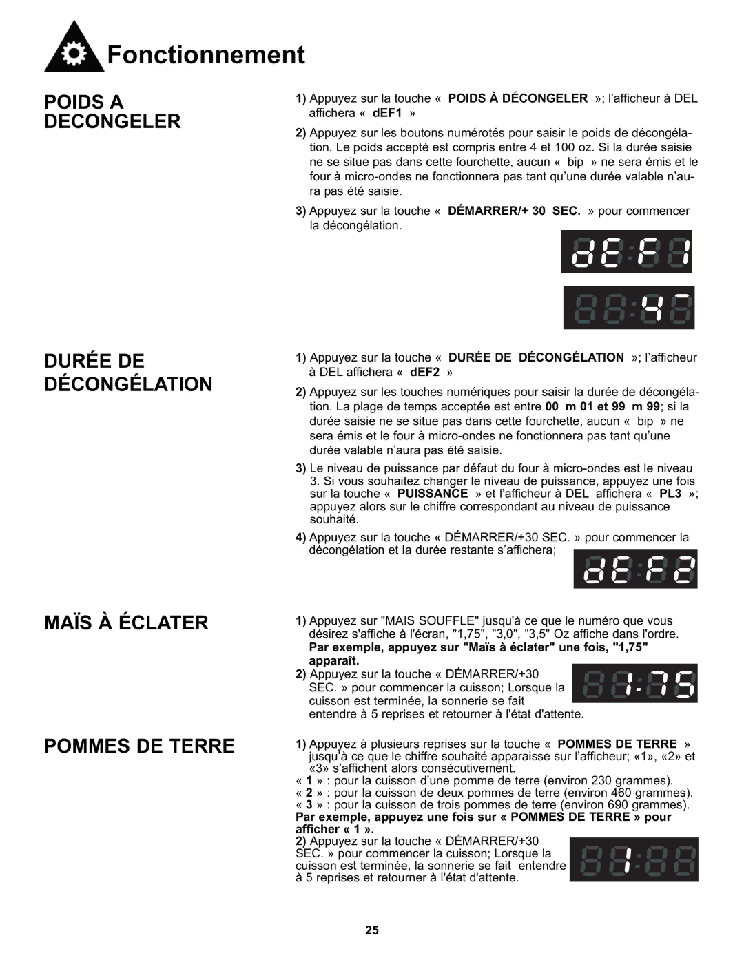 Danby DMW7700WDB manual Fonctionnement 