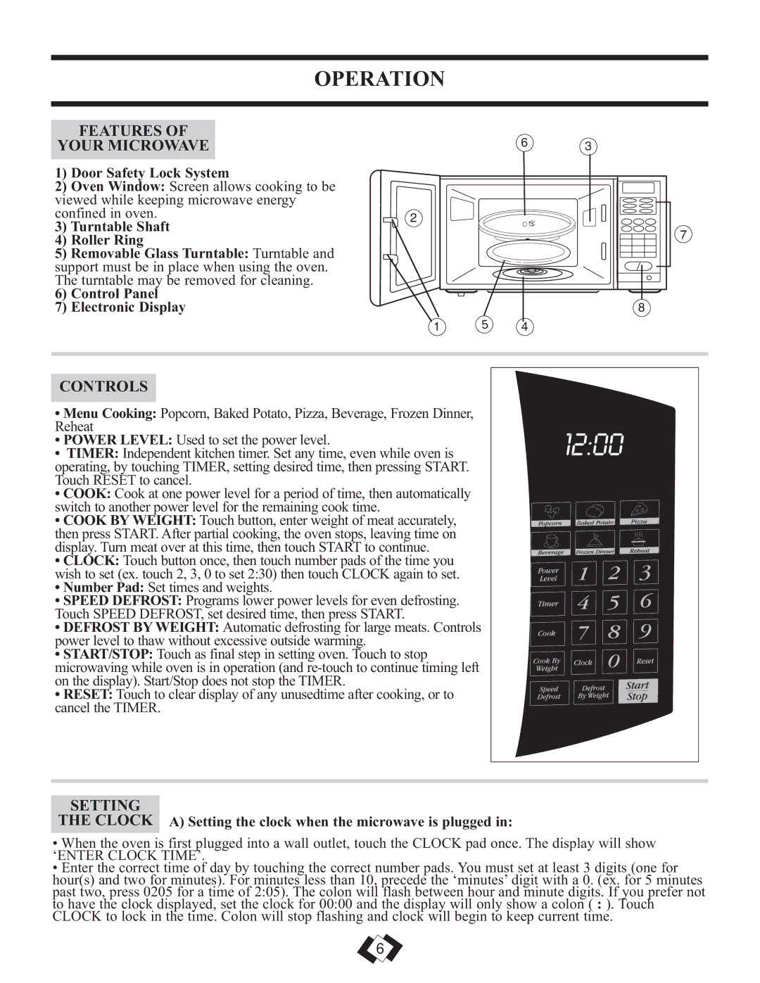 Danby DMW799BL, DMW799W operating instructions Operation, Features Your Microwave, Controls, Setting 