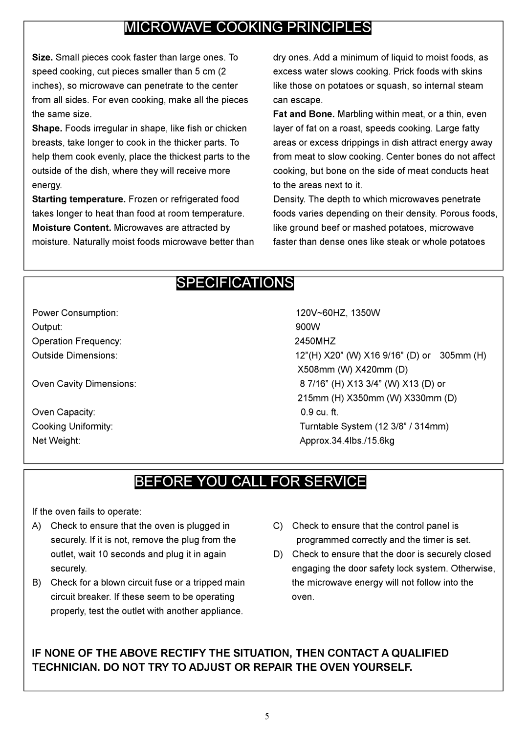 Danby DMW945SS owner manual Specifications, Before YOU Call for Service 