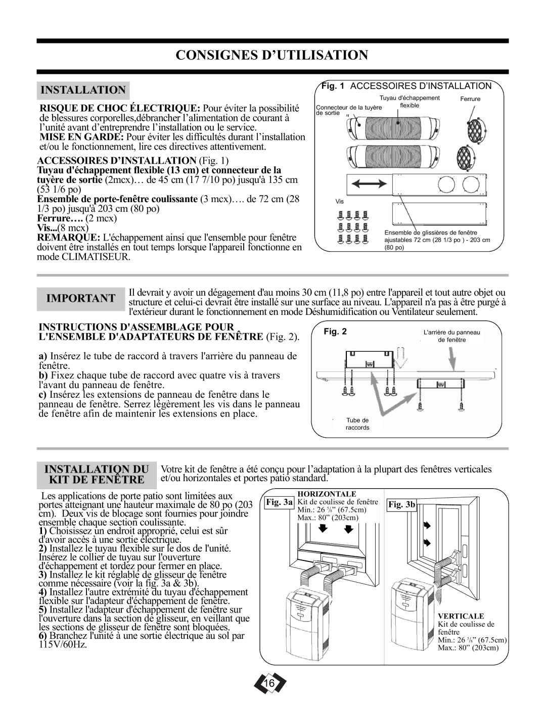 Danby DPAC 11010 manual Consignes D’UTILISATION, Installation DU, KIT DE Fenêtre 