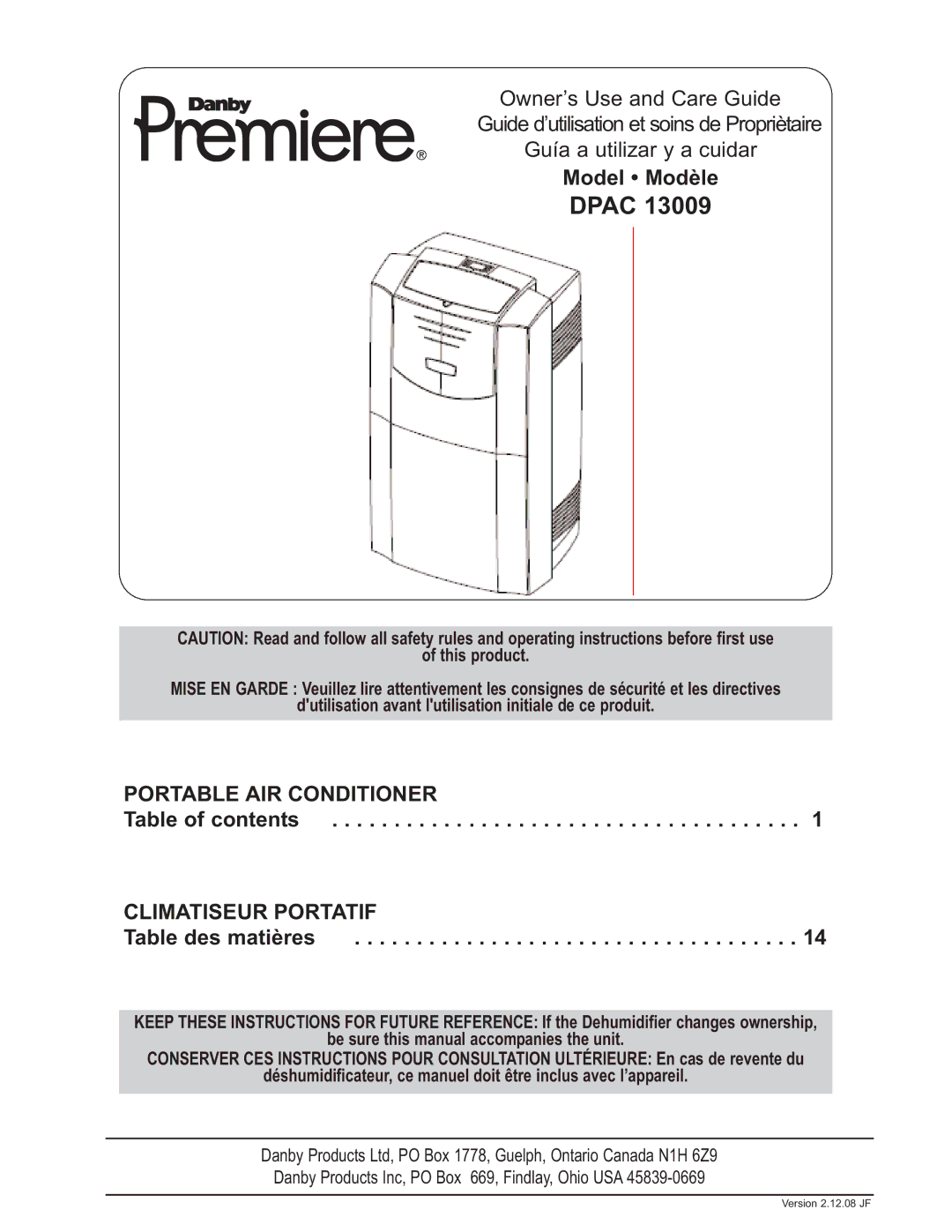 Danby DPAC 13009 operating instructions Dpac 