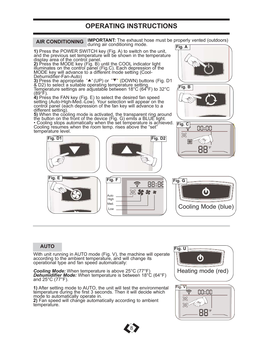 Danby DPAC 13009 operating instructions AIR Conditioning, Auto 