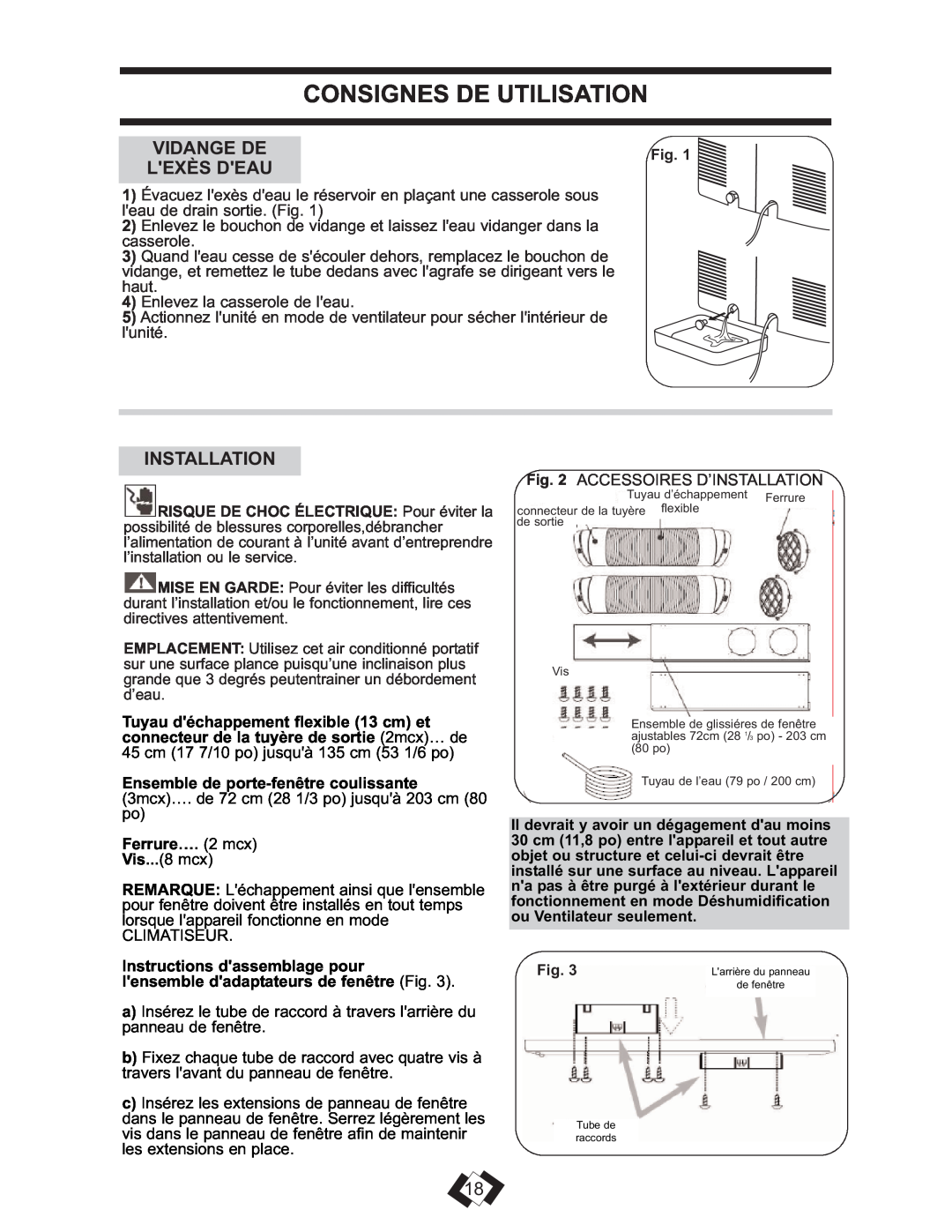 Danby DPAC 13009 Consignes De Utilisation, Vidange De, Installation, Ensemble de porte-fenêtrecoulissante, Ferrure…. 2 mcx 