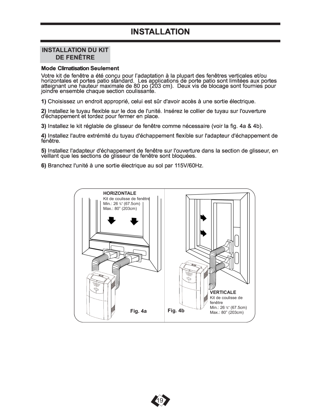 Danby DPAC 13009 operating instructions Installation Du Kit De Fenêtre, Mode Climatisation Seulement 