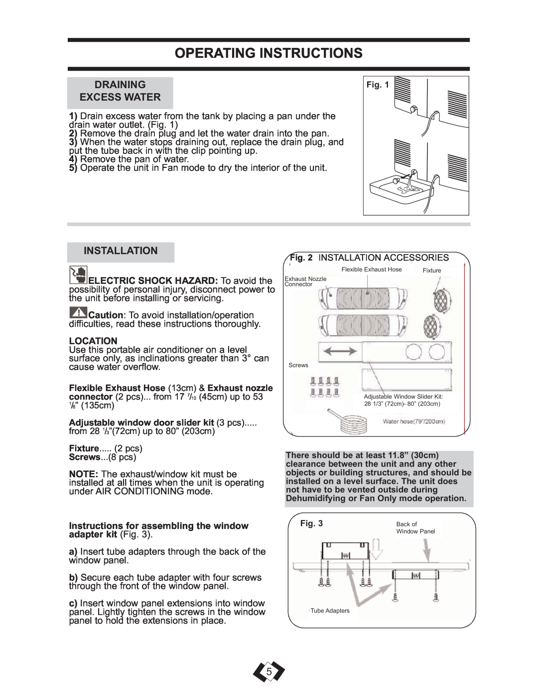 Danby DPAC 13009 operating instructions Operating Instructions, Draining Excess Water, Installation, Location 