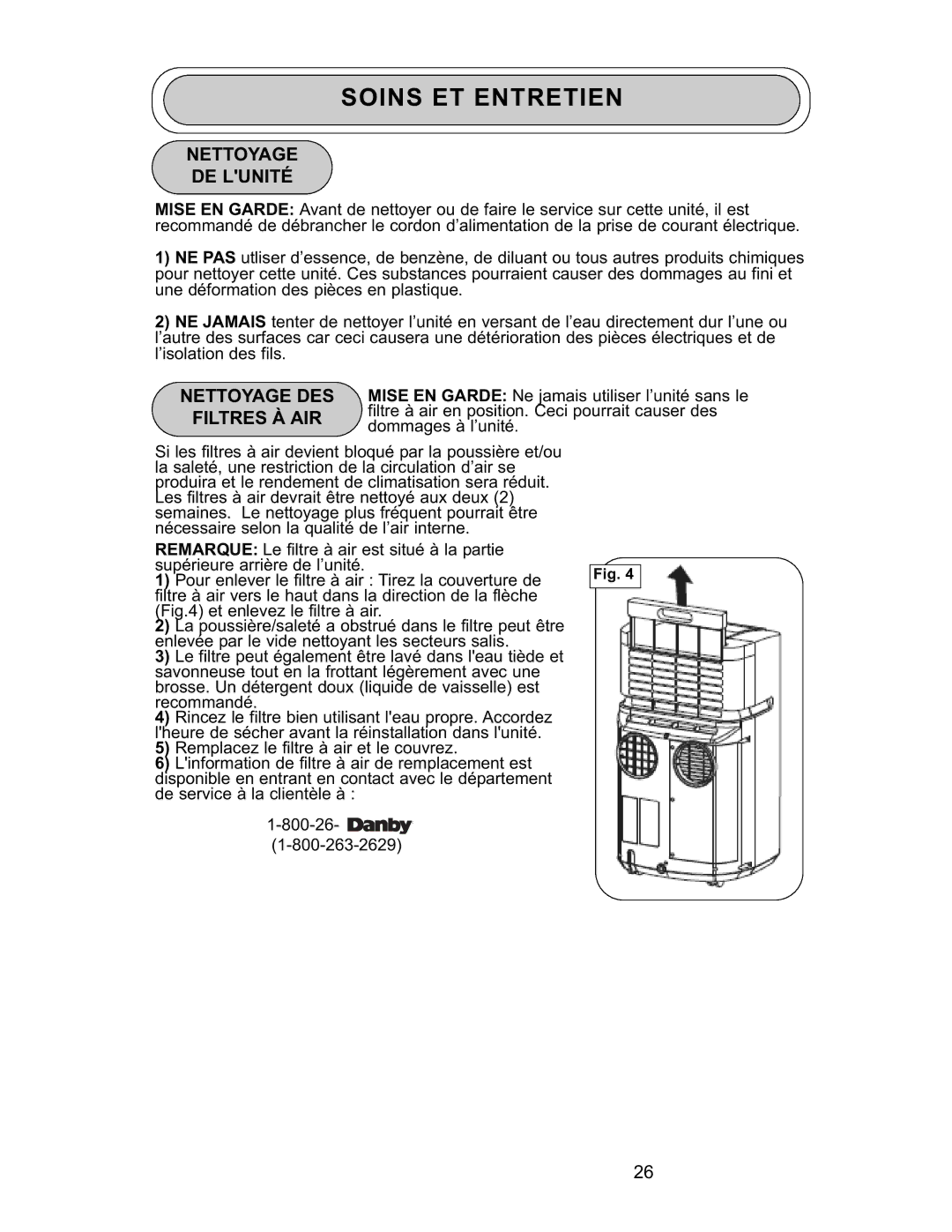 Danby DPAC 9009 manual Soins ET Entretien, Nettoyage DE Lunité 