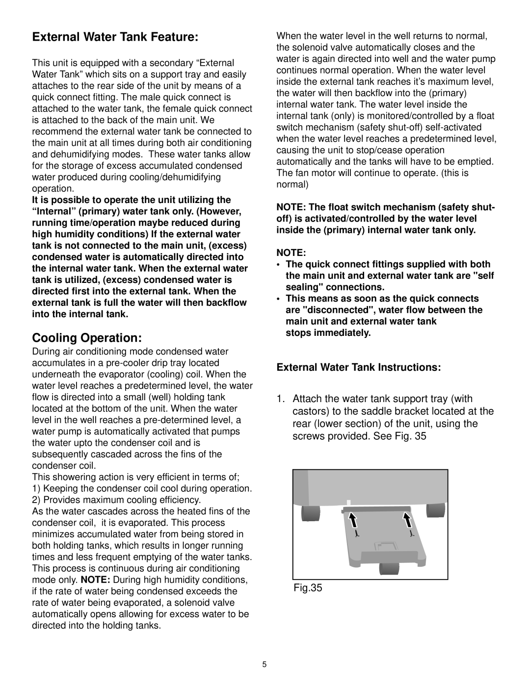 Danby DPAC10030 manual External Water Tank Feature, External Water Tank Instructions 