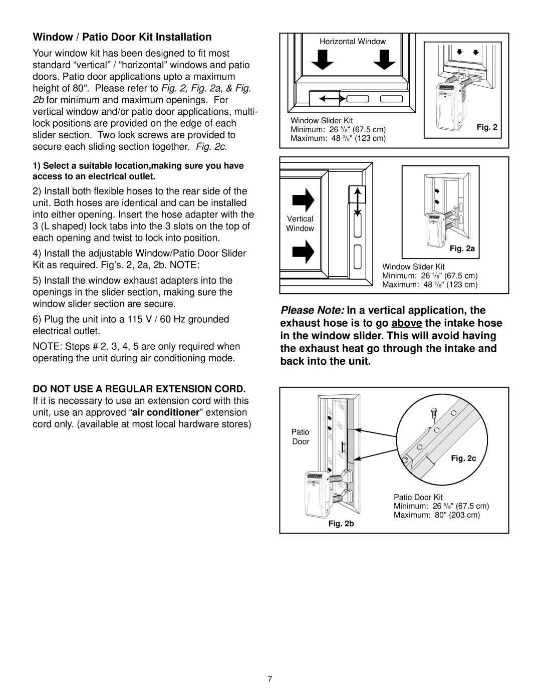 Danby DPAC10030 manual Window / Patio Door Kit Installation, Plug the unit into a 115 V / 60 Hz grounded, Electrical outlet 