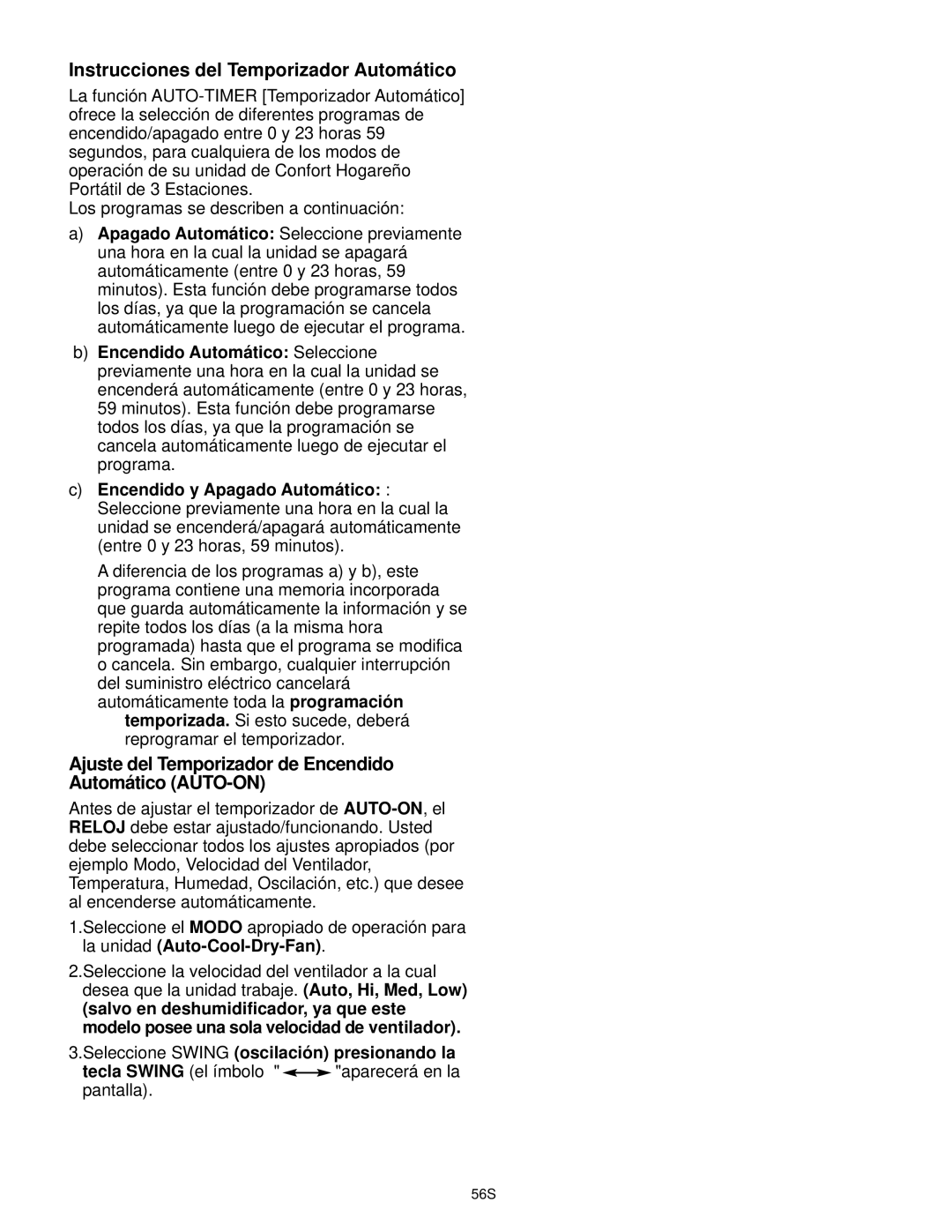 Danby DPAC10030 manual Instrucciones del Temporizador Automático, Ajuste del Temporizador de Encendido Automático AUTO-ON 