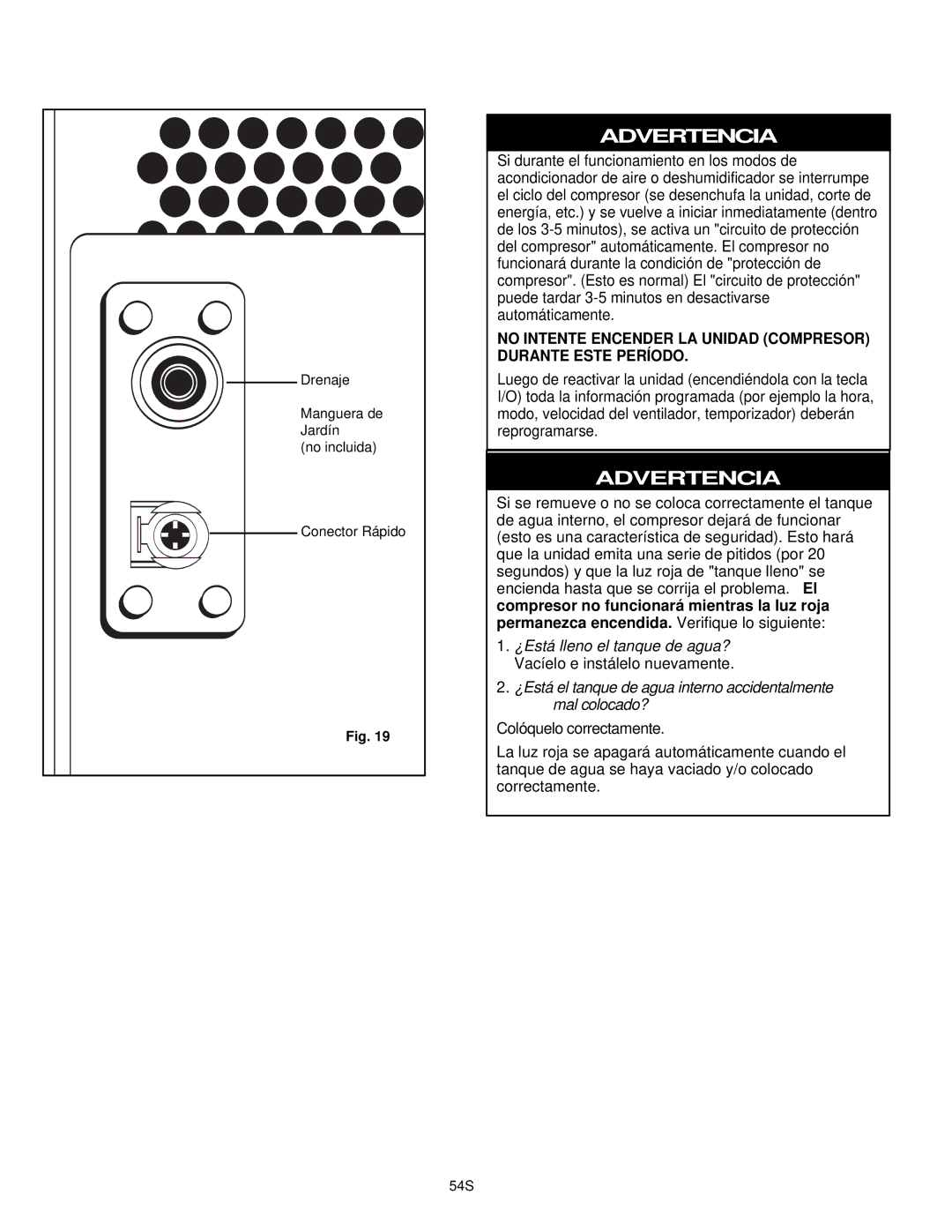 Danby DPAC10030 manual No Intente Encender LA Unidad Compresor Durante Este Período 