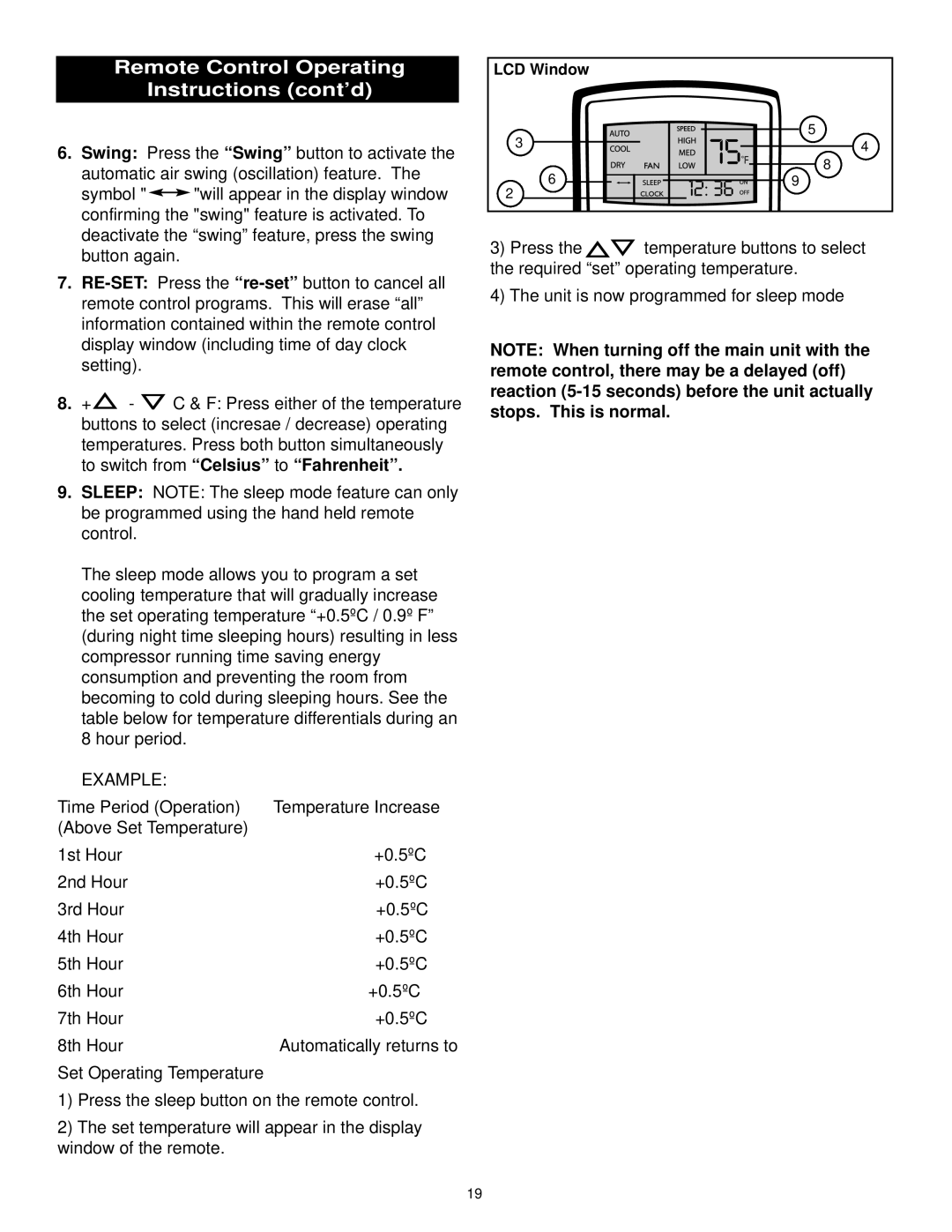 Danby DPAC10030 manual Remote Control Operating Instructions cont’d, Example 