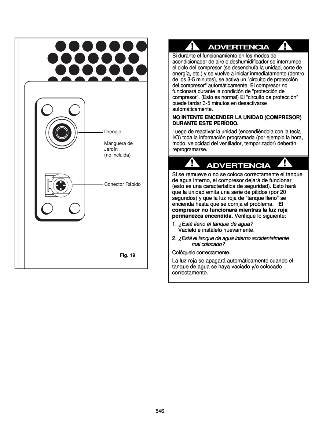 Danby DPAC10030 manual Advertencia, No Intente Encender La Unidad Compresor Durante Este Período 