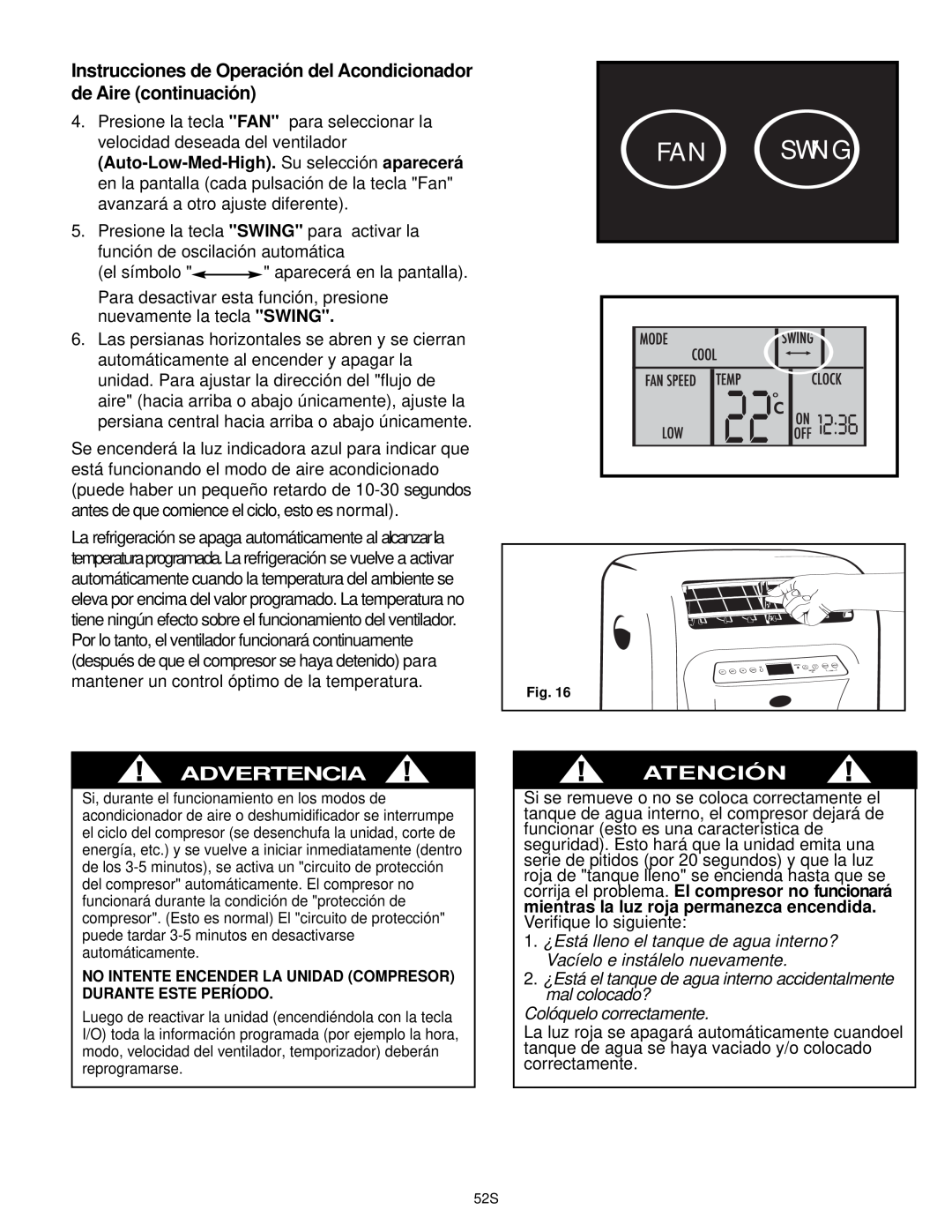 Danby DPAC10030 Instrucciones de Operación del Acondicionador de Aire continuación, Atención, Colóquelo correctamente 