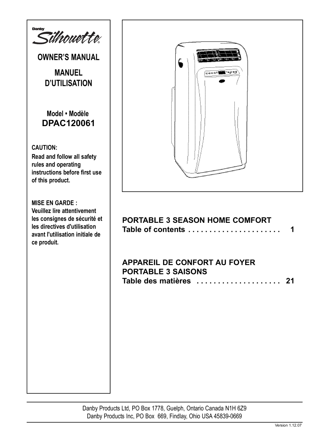 Danby DPAC120061 owner manual Manuel ’UTILISATION 