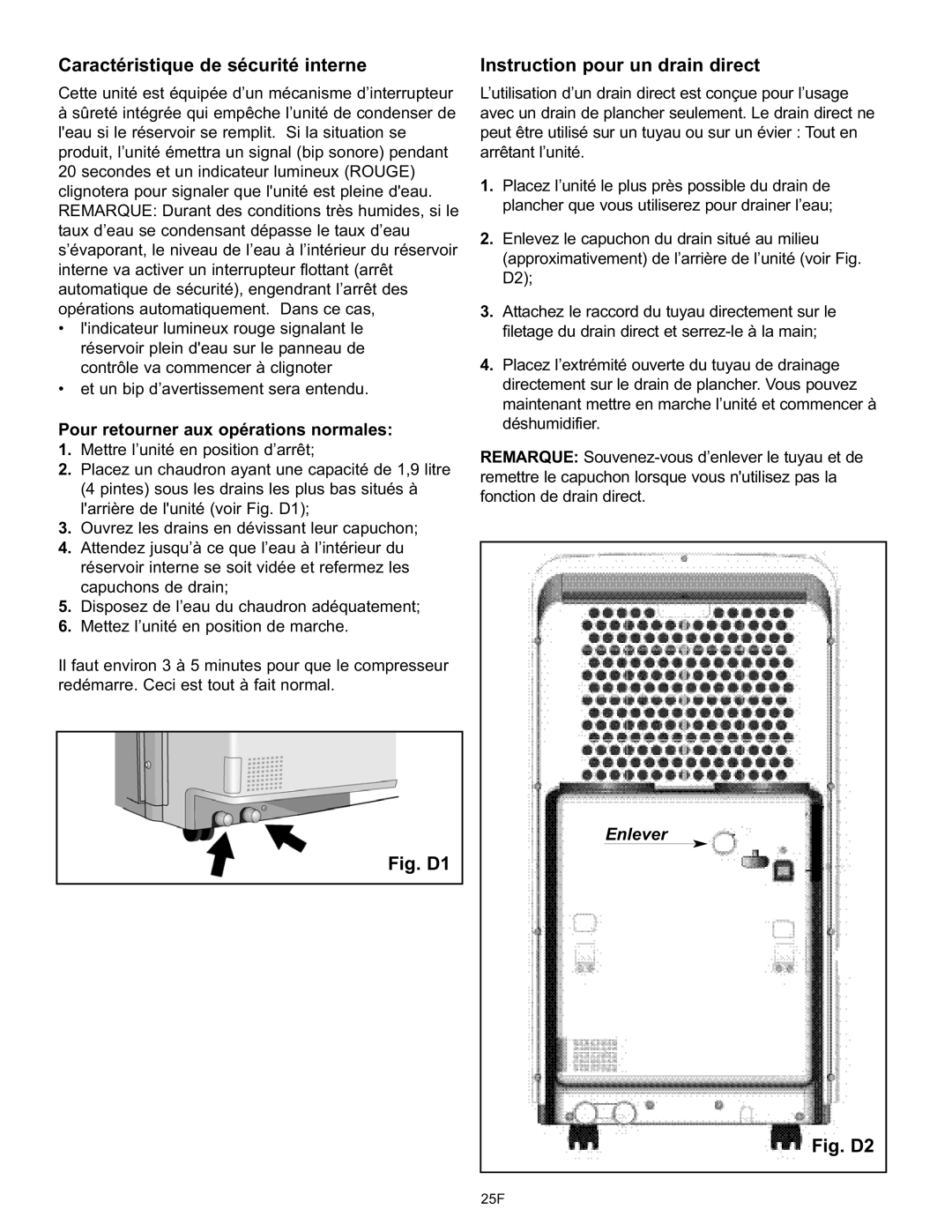 Danby DPAC120061 owner manual Caractéristique de sécurité interne, Pour retourner aux opérations normales 