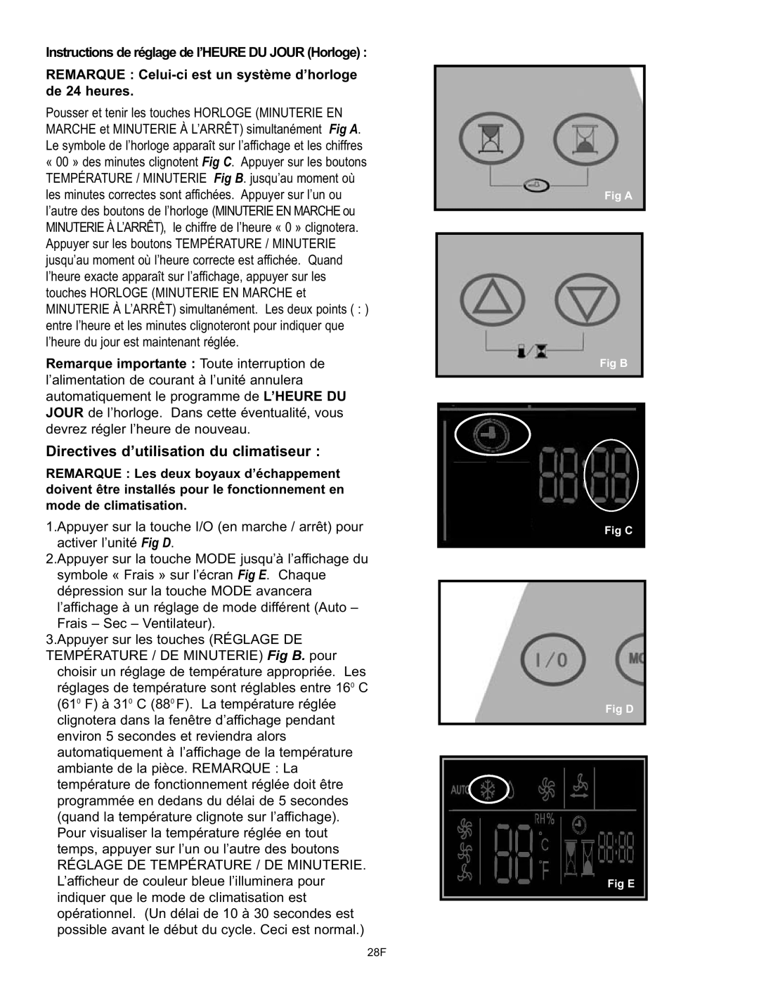 Danby DPAC120061 owner manual Directives d’utilisation du climatiseur 