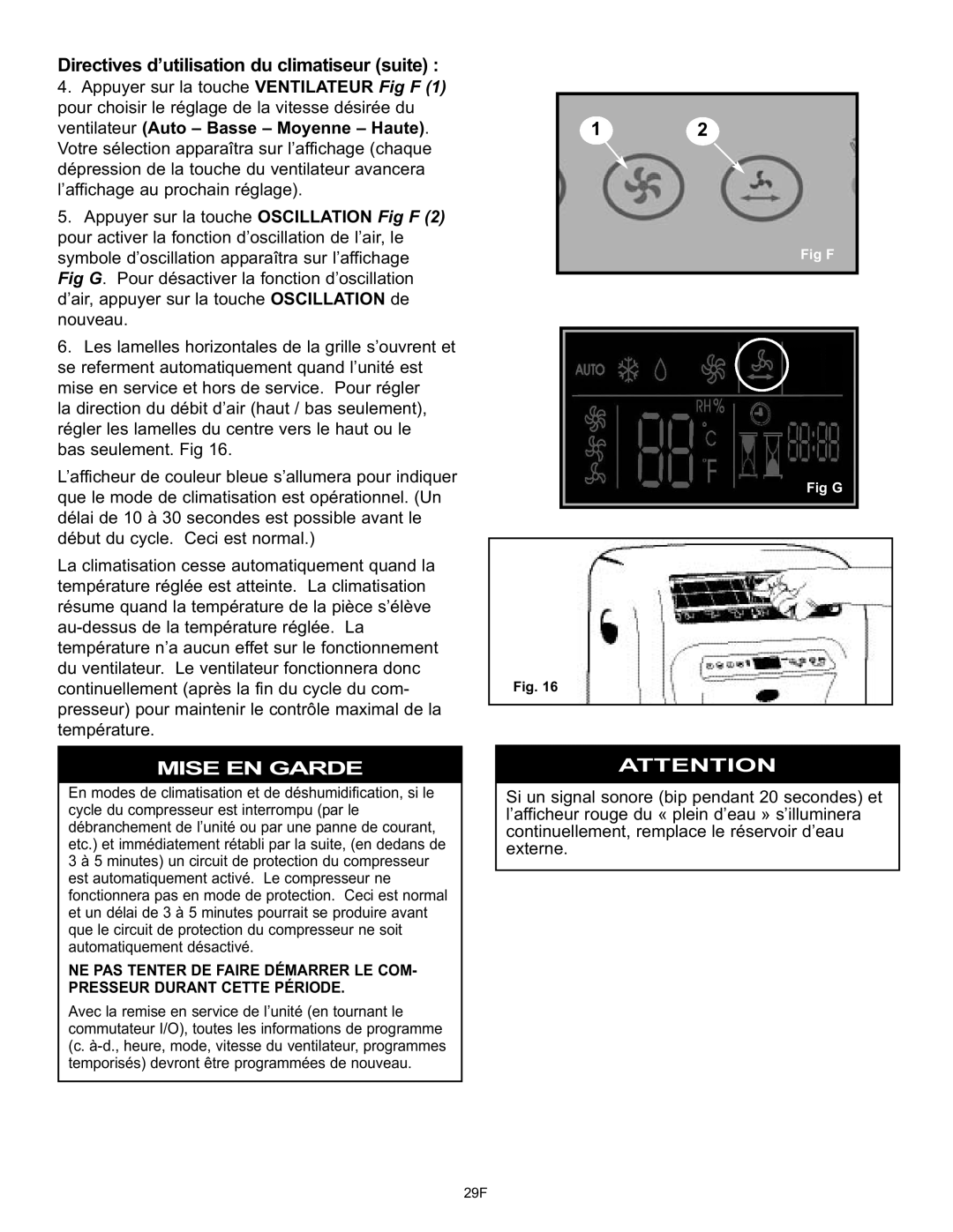 Danby DPAC120061 owner manual Directives d’utilisation du climatiseur suite 