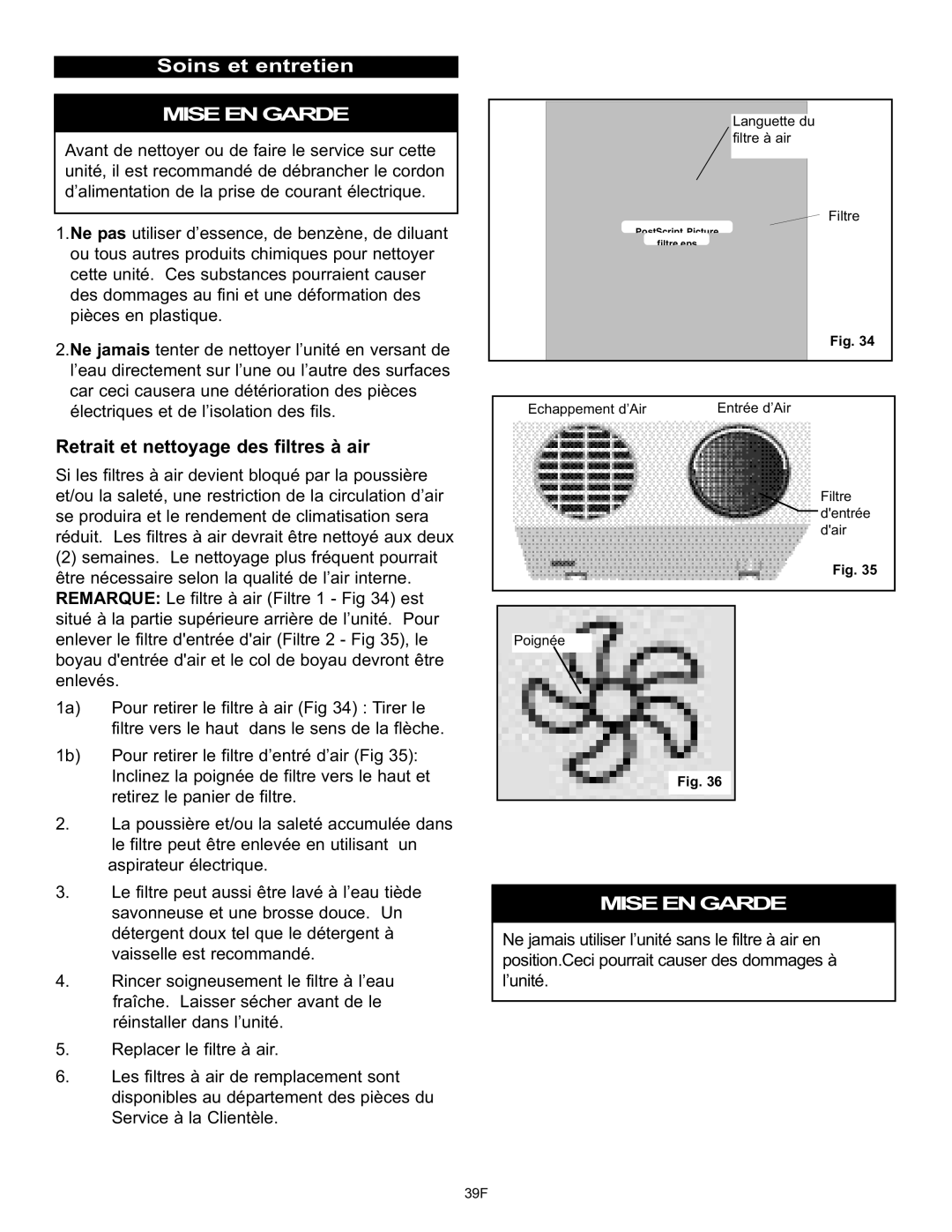 Danby DPAC120061 owner manual Soins et entretien, Retrait et nettoyage des filtres à air 