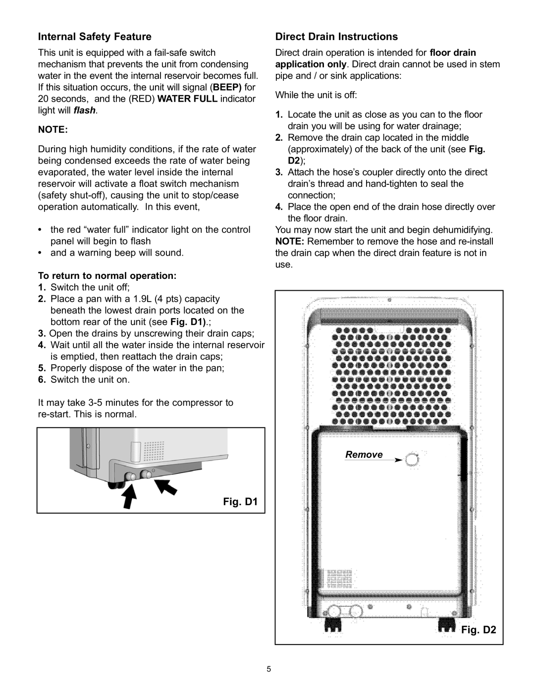 Danby DPAC120061 owner manual Internal Safety Feature, To return to normal operation 