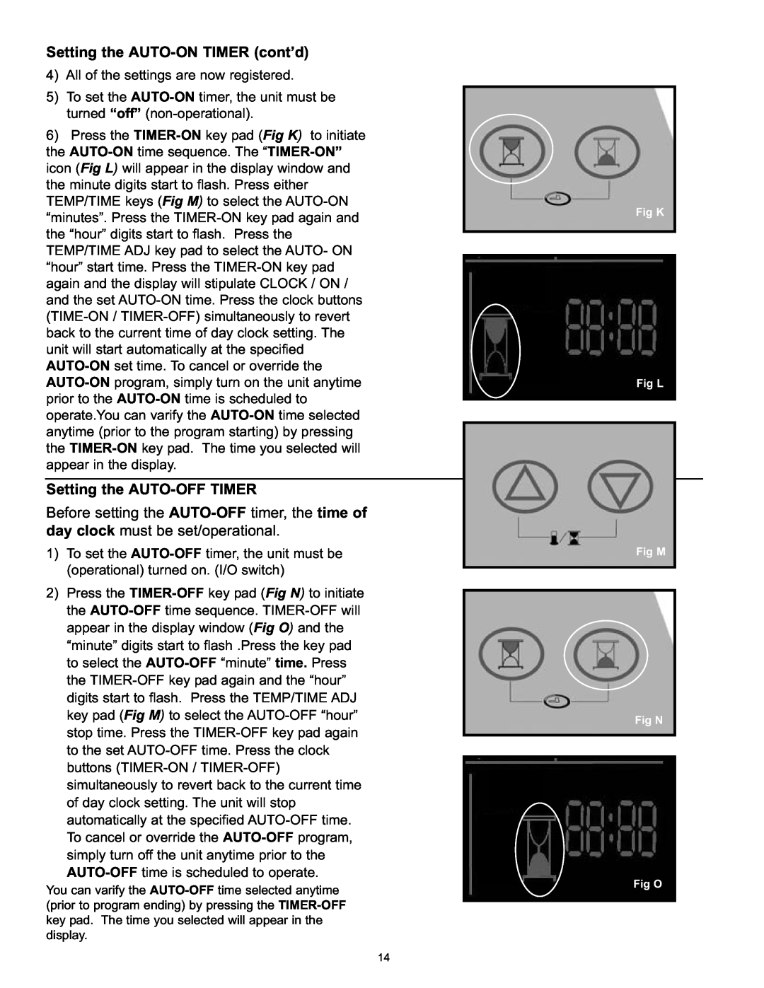 Danby DPAC120061 owner manual Setting the AUTO-ONTIMER cont’d, Setting the AUTO-OFFTIMER 
