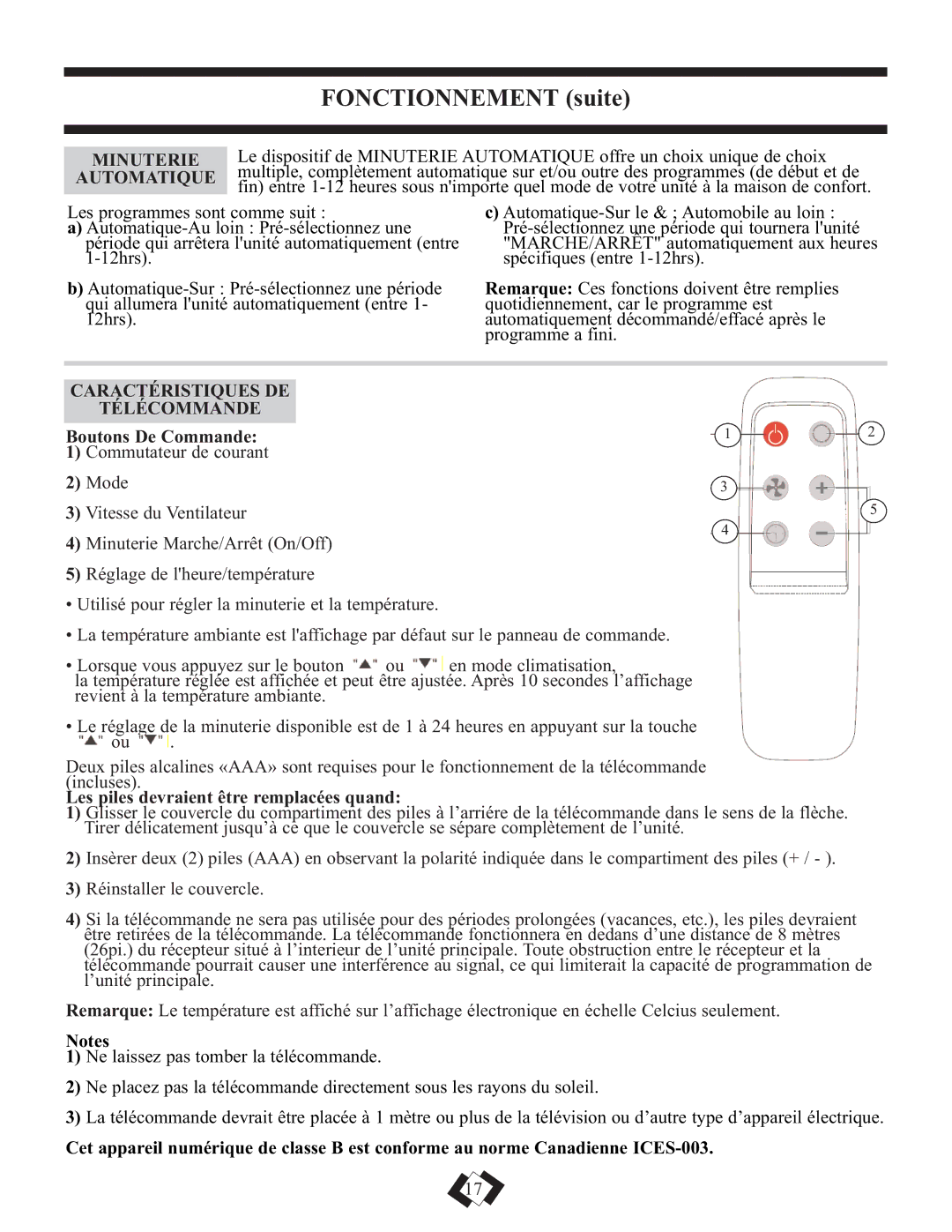 Danby DPAC12010H warranty Automatique, Caractéristiques DE Télécommande, Boutons De Commande 