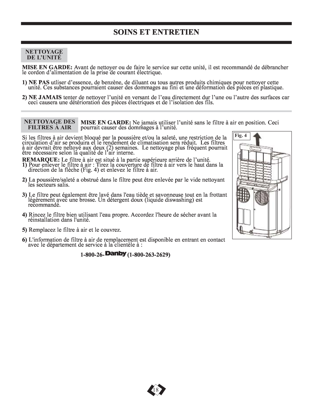 Danby DPAC12010H warranty Soins Et Entretien, Nettoyage De L’Unité, Nettoyage Des, pourrait causer des dommages à l’unité 