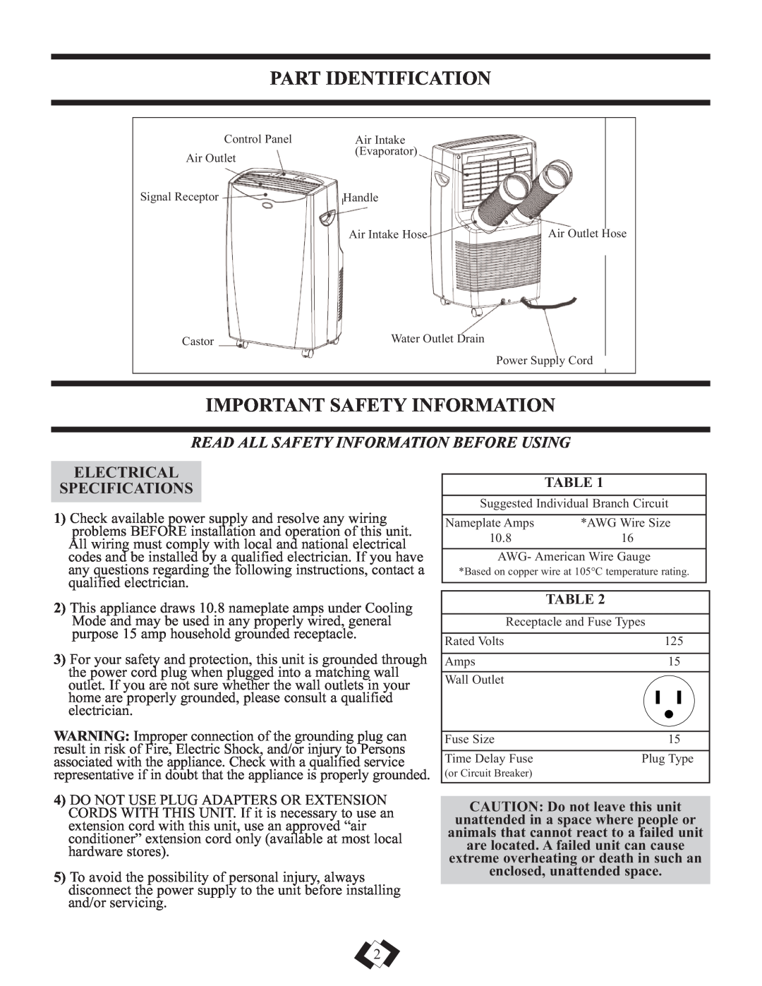 Danby DPAC12010H warranty Part Identification, Important Safety Information, Read All Safety Information Before Using 