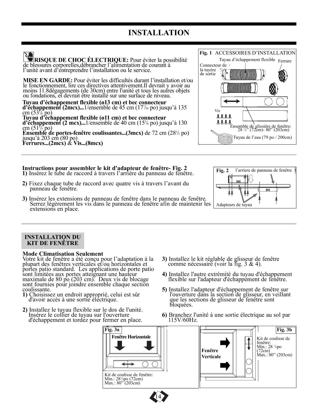 Danby DPAC5009 manual Installation DU KIT DE Fenêtre, Mode Climatisation Seulement 