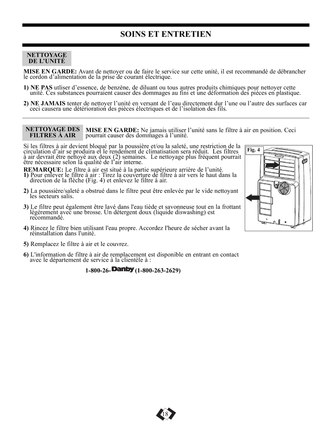 Danby DPAC5009 manual Soins ET Entretien, Nettoyage DE L’UNITÉ, Nettoyage DES, Pourrait causer des dommages à l’unité 