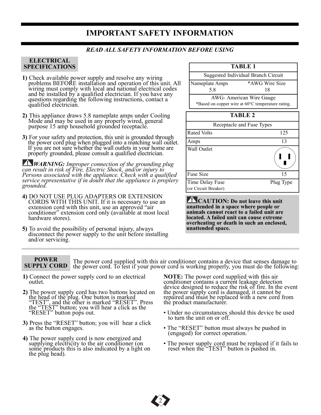 Danby DPAC5009 manual Important Safety Information, Electrical Specifications, Power 