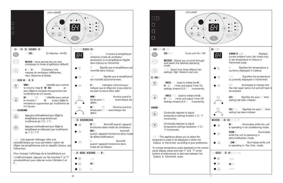 Danby DPAC6507 owner manual Réglage DE Minuterie, Réglage DE Température 