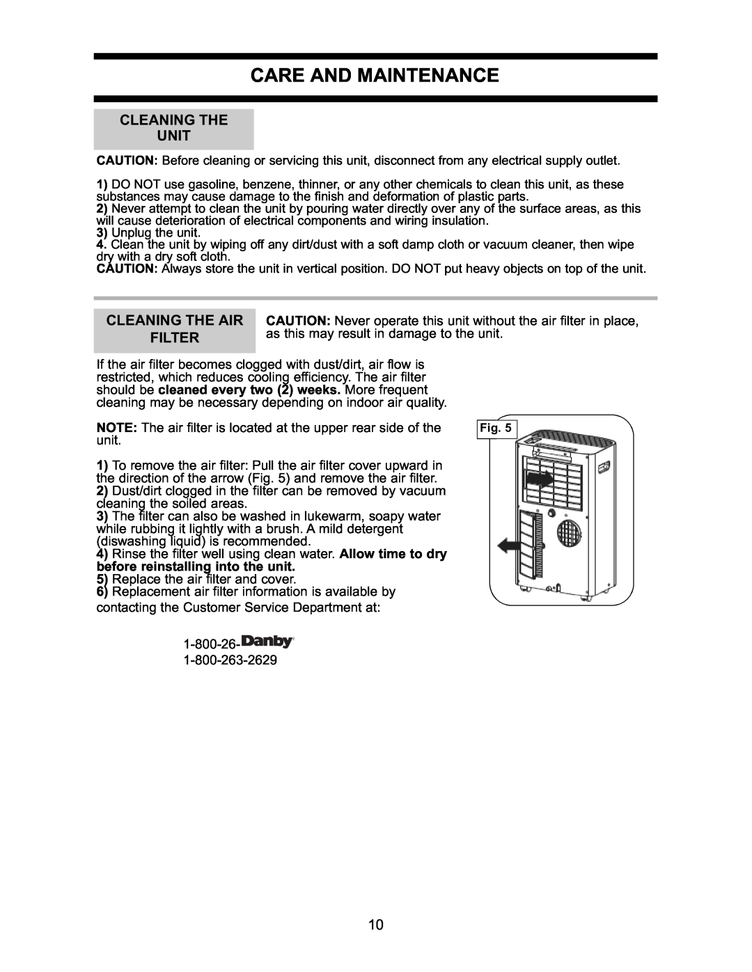 Danby DPAC7099 operating instructions Care And Maintenance, Cleaning The Unit, Filter 