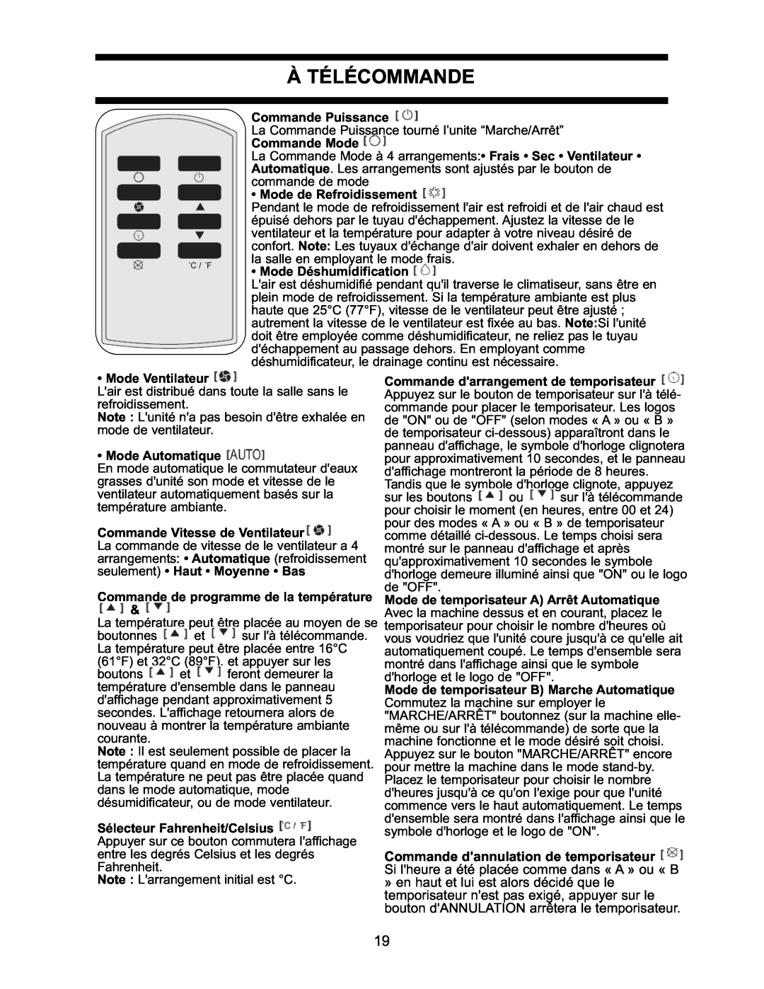 Danby DPAC7099 À Télécommande, Commande Puissance, Commande Mode, Mode de Refroidissement, Mode Déshumidification 