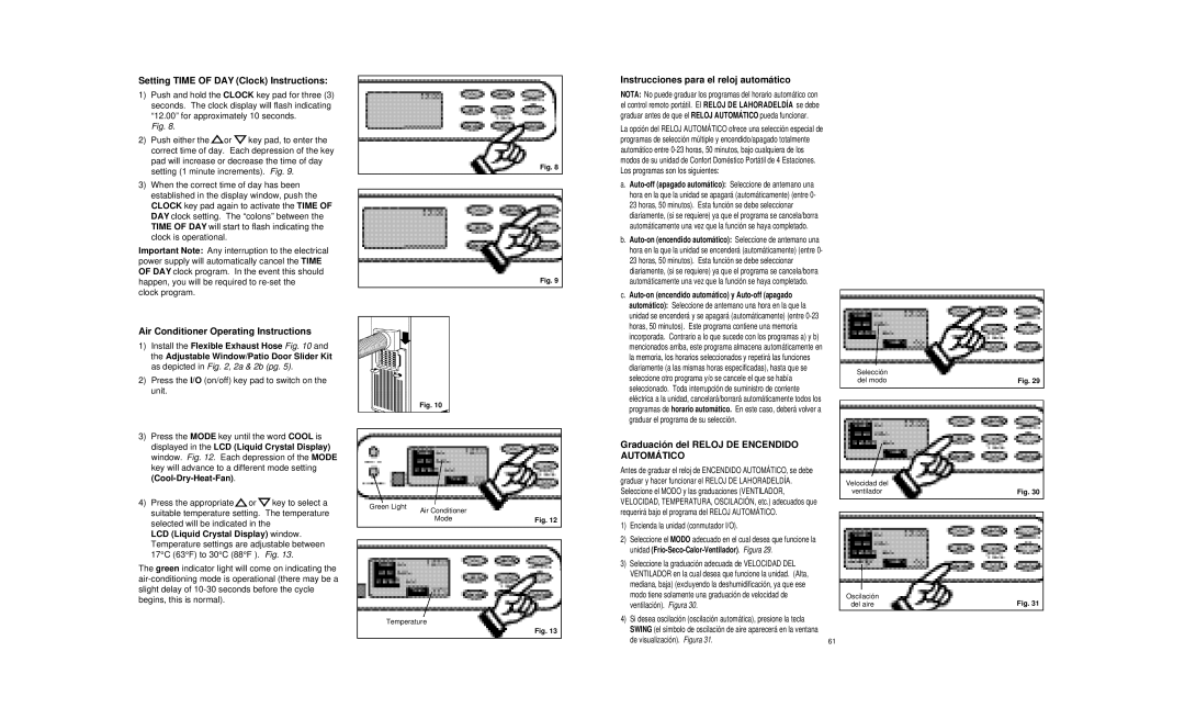 Danby DPAC8399 owner manual Setting Time of DAY Clock Instructions, Instrucciones para el reloj automático 