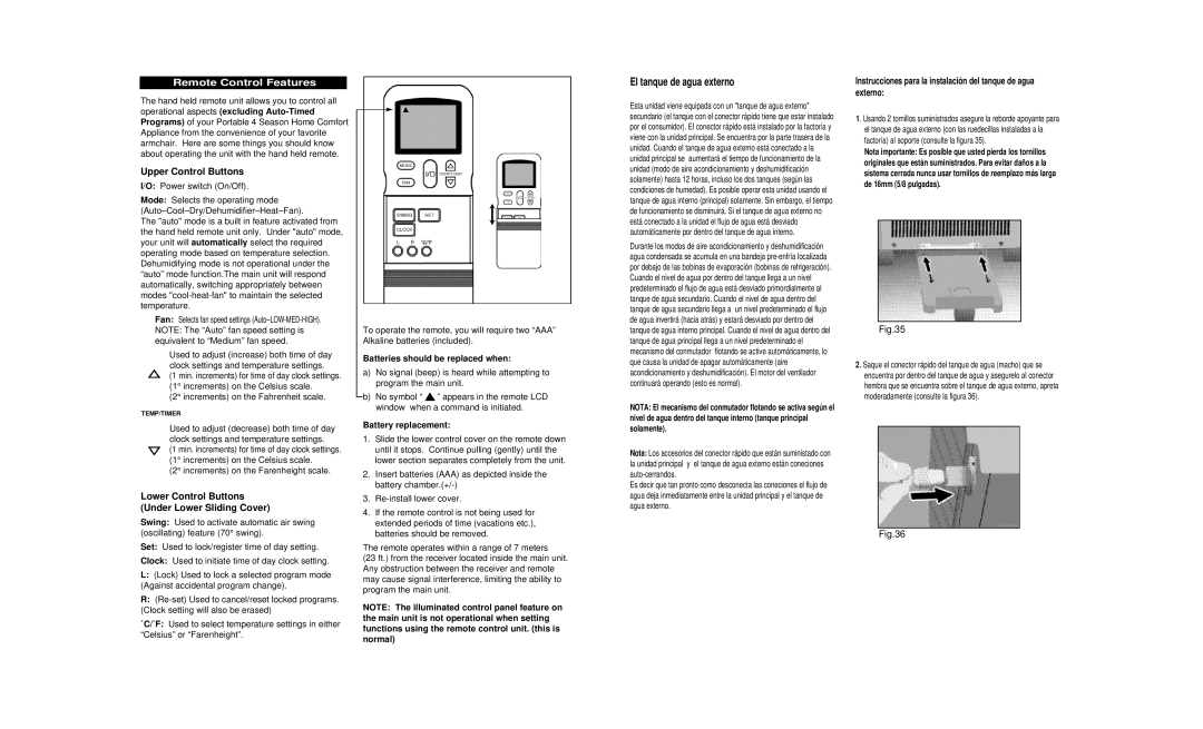 Danby DPAC8399 owner manual Remote Control Features, Upper Control Buttons, Lower Control Buttons Under Lower Sliding Cover 