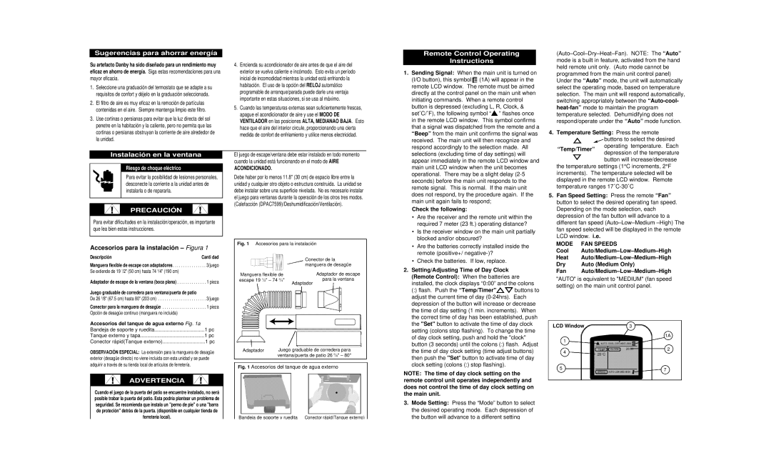 Danby DPAC8399 Sugerencias para ahorrar energía, Instalación en la ventana, Accesorios para la instalación Figura 